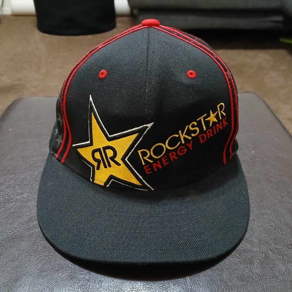 *Y2K Rockstar Energy Drink Flexfit Black Cap-L-XL-EUC